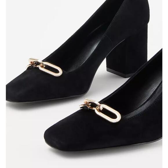 Ann Taylor Shoes - NWOB Ann Taylor Chain High Block Heel Suede Pumps Gold